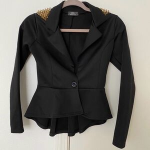 Stud-Shoulder Black Peplum Blazer